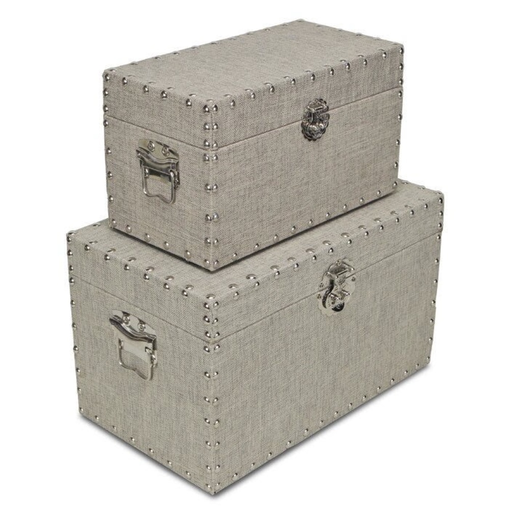 Set of Two Decorative Linen Covered Storage Trunks - Picture 3 of 16